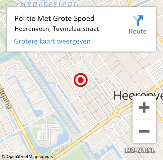 Locatie op kaart van de 112 melding: Politie Met Grote Spoed Naar Heerenveen, Tuymelaarstraat op 16 november 2024 14:06