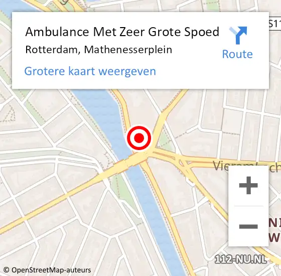 Locatie op kaart van de 112 melding: Ambulance Met Zeer Grote Spoed Naar Rotterdam, Mathenesserplein op 16 november 2024 14:40