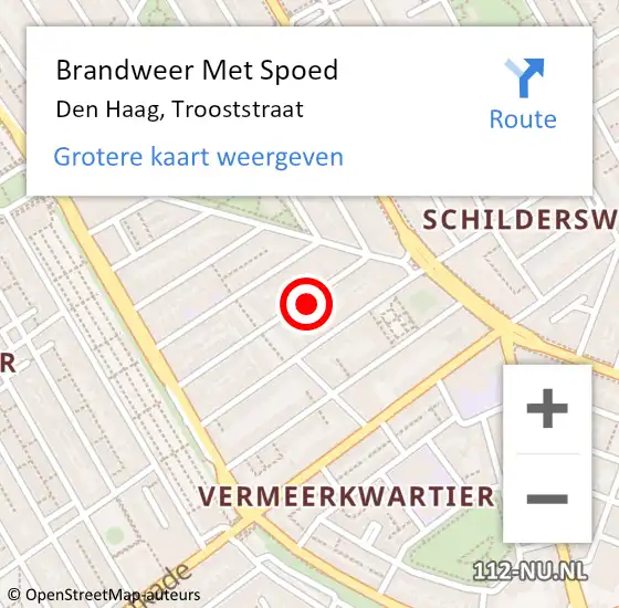 Locatie op kaart van de 112 melding: Brandweer Met Spoed Naar Den Haag, Trooststraat op 16 november 2024 14:56