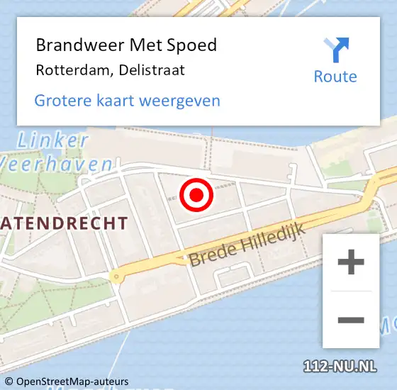 Locatie op kaart van de 112 melding: Brandweer Met Spoed Naar Rotterdam, Delistraat op 16 november 2024 15:04