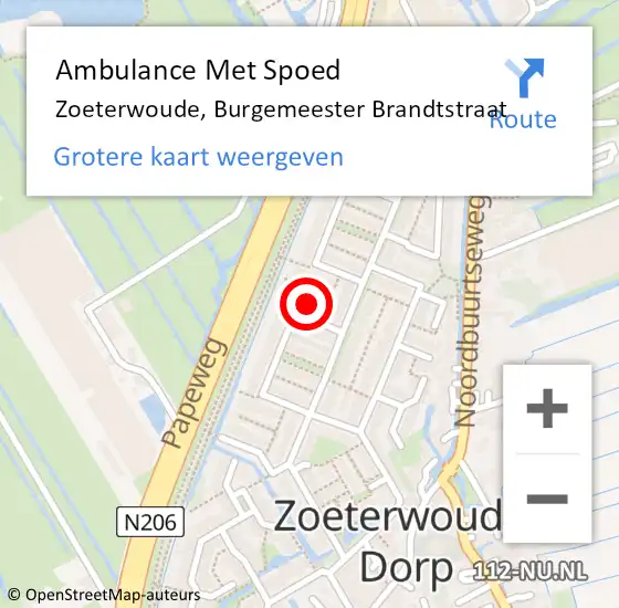 Locatie op kaart van de 112 melding: Ambulance Met Spoed Naar Zoeterwoude, Burgemeester Brandtstraat op 16 november 2024 15:33