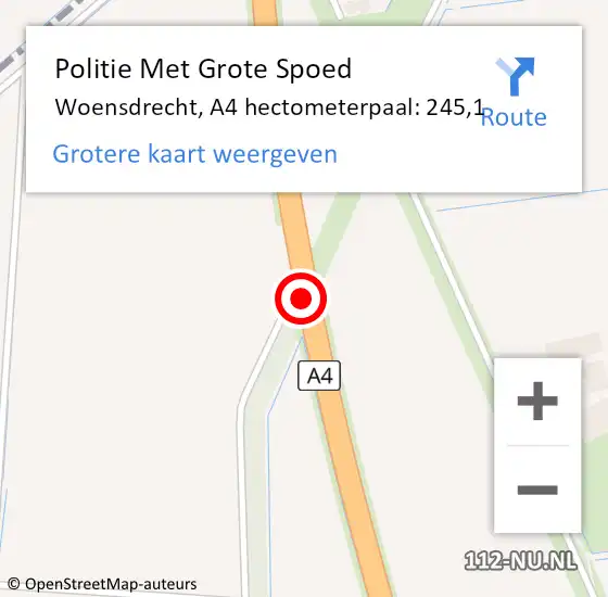 Locatie op kaart van de 112 melding: Politie Met Grote Spoed Naar Woensdrecht, A4 hectometerpaal: 245,1 op 16 november 2024 15:57