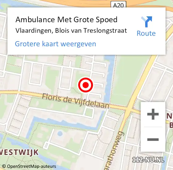 Locatie op kaart van de 112 melding: Ambulance Met Grote Spoed Naar Vlaardingen, Blois van Treslongstraat op 16 november 2024 16:26