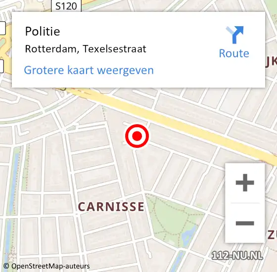 Locatie op kaart van de 112 melding: Politie Rotterdam, Texelsestraat op 16 november 2024 16:31