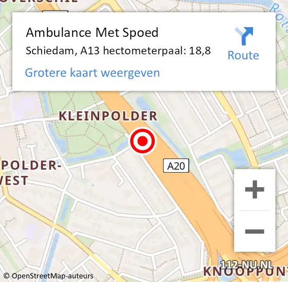 Locatie op kaart van de 112 melding: Ambulance Met Spoed Naar Schiedam, A13 hectometerpaal: 18,8 op 16 november 2024 16:31