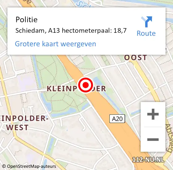 Locatie op kaart van de 112 melding: Politie Schiedam, A13 hectometerpaal: 18,7 op 16 november 2024 16:34