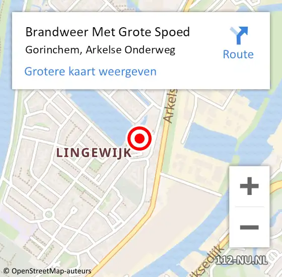 Locatie op kaart van de 112 melding: Brandweer Met Grote Spoed Naar Gorinchem, Arkelse Onderweg op 16 november 2024 16:40