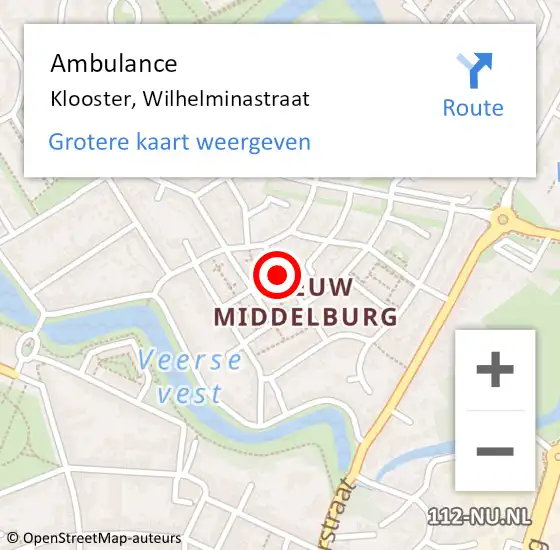 Locatie op kaart van de 112 melding: Ambulance Klooster, Wilhelminastraat op 27 oktober 2014 09:48