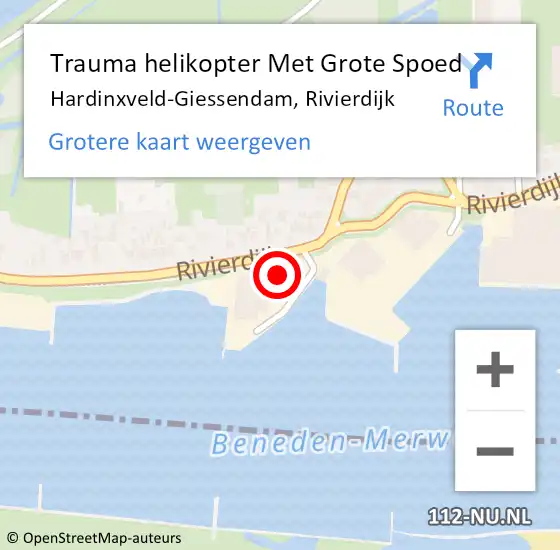 Locatie op kaart van de 112 melding: Trauma helikopter Met Grote Spoed Naar Hardinxveld-Giessendam, Rivierdijk op 16 november 2024 17:12