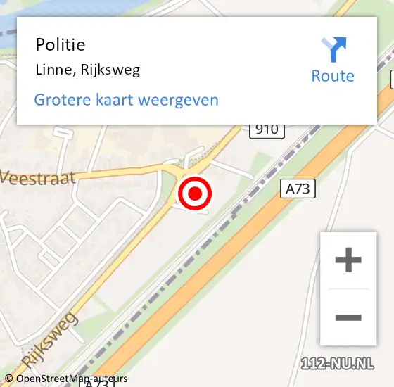 Locatie op kaart van de 112 melding: Politie Linne, Rijksweg op 16 november 2024 17:33