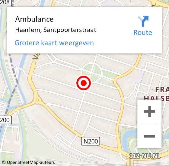 Locatie op kaart van de 112 melding: Ambulance Haarlem, Santpoorterstraat op 16 november 2024 17:51