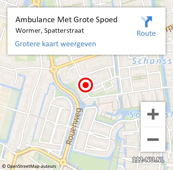 Locatie op kaart van de 112 melding: Ambulance Met Grote Spoed Naar Wormer, Spatterstraat op 16 november 2024 18:06