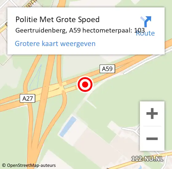 Locatie op kaart van de 112 melding: Politie Met Grote Spoed Naar Geertruidenberg, A59 hectometerpaal: 103 op 16 november 2024 18:24