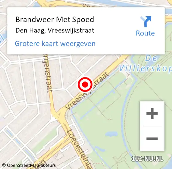 Locatie op kaart van de 112 melding: Brandweer Met Spoed Naar Den Haag, Vreeswijkstraat op 16 november 2024 18:26