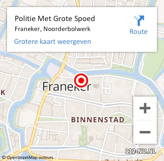 Locatie op kaart van de 112 melding: Politie Met Grote Spoed Naar Franeker, Noorderbolwerk op 16 november 2024 18:34