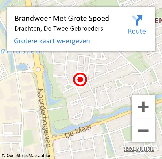 Locatie op kaart van de 112 melding: Brandweer Met Grote Spoed Naar Drachten, De Twee Gebroeders op 16 november 2024 18:41