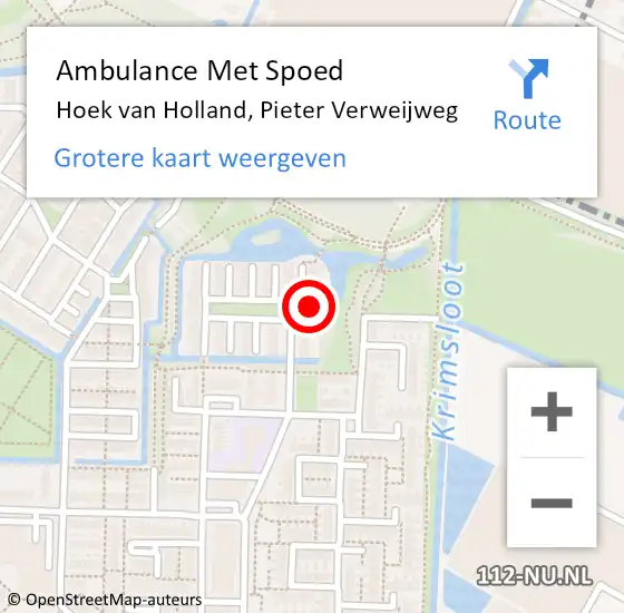 Locatie op kaart van de 112 melding: Ambulance Met Spoed Naar Hoek van Holland, Pieter Verweijweg op 16 november 2024 19:03