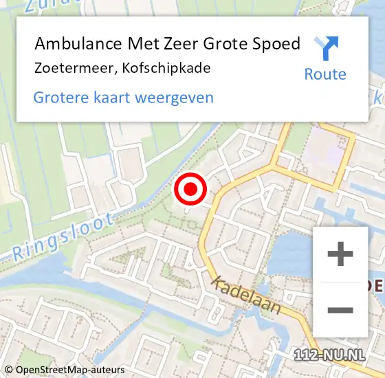 Locatie op kaart van de 112 melding: Ambulance Met Zeer Grote Spoed Naar Zoetermeer, Kofschipkade op 16 november 2024 19:15