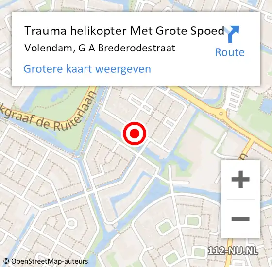 Locatie op kaart van de 112 melding: Trauma helikopter Met Grote Spoed Naar Volendam, G A Brederodestraat op 16 november 2024 19:25