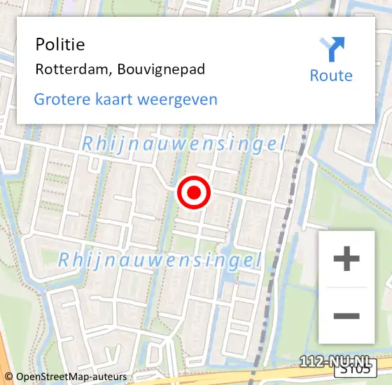 Locatie op kaart van de 112 melding: Politie Rotterdam, Bouvignepad op 16 november 2024 19:47