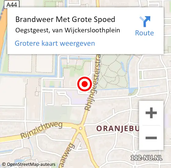 Locatie op kaart van de 112 melding: Brandweer Met Grote Spoed Naar Oegstgeest, van Wijckersloothplein op 16 november 2024 19:48