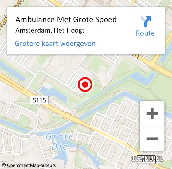 Locatie op kaart van de 112 melding: Ambulance Met Grote Spoed Naar Amsterdam, Het Hoogt op 16 november 2024 19:49