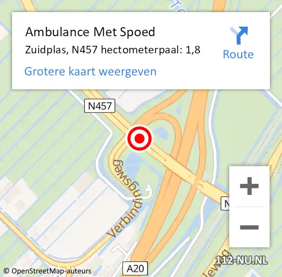 Locatie op kaart van de 112 melding: Ambulance Met Spoed Naar Zuidplas, N457 hectometerpaal: 1,8 op 16 november 2024 20:01