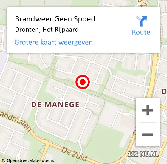 Locatie op kaart van de 112 melding: Brandweer Geen Spoed Naar Dronten, Het Rijpaard op 16 november 2024 20:05