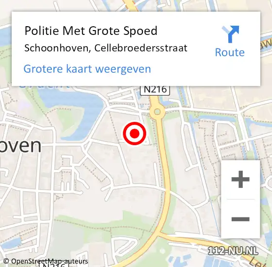 Locatie op kaart van de 112 melding: Politie Met Grote Spoed Naar Schoonhoven, Cellebroedersstraat op 16 november 2024 20:31