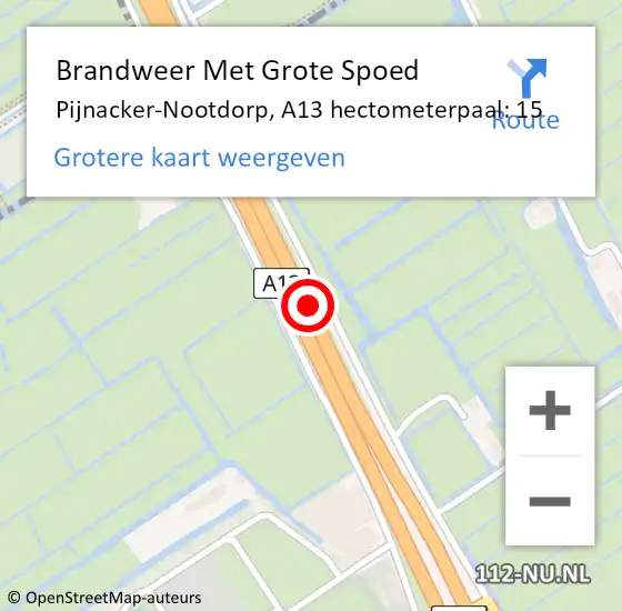 Locatie op kaart van de 112 melding: Brandweer Met Grote Spoed Naar Pijnacker-Nootdorp, A13 hectometerpaal: 15 op 16 november 2024 20:46