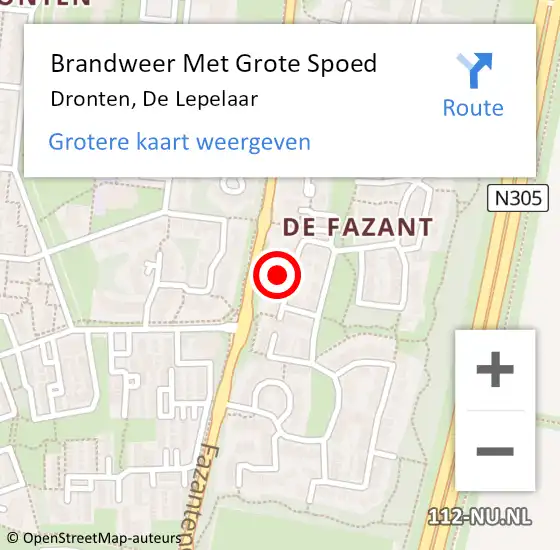 Locatie op kaart van de 112 melding: Brandweer Met Grote Spoed Naar Dronten, De Lepelaar op 16 november 2024 20:48