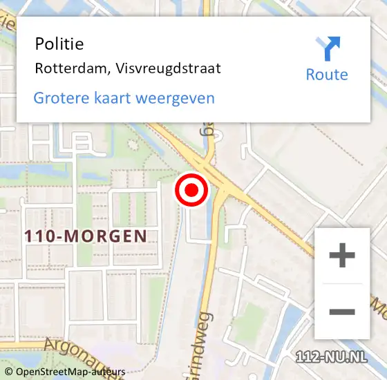 Locatie op kaart van de 112 melding: Politie Rotterdam, Visvreugdstraat op 16 november 2024 20:53