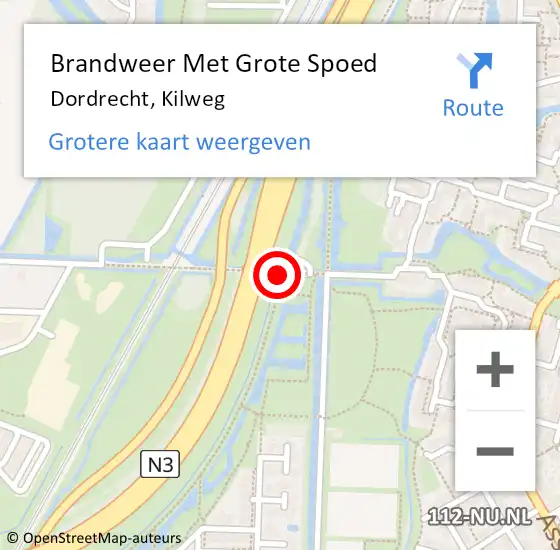 Locatie op kaart van de 112 melding: Brandweer Met Grote Spoed Naar Dordrecht, Kilweg op 16 november 2024 21:19