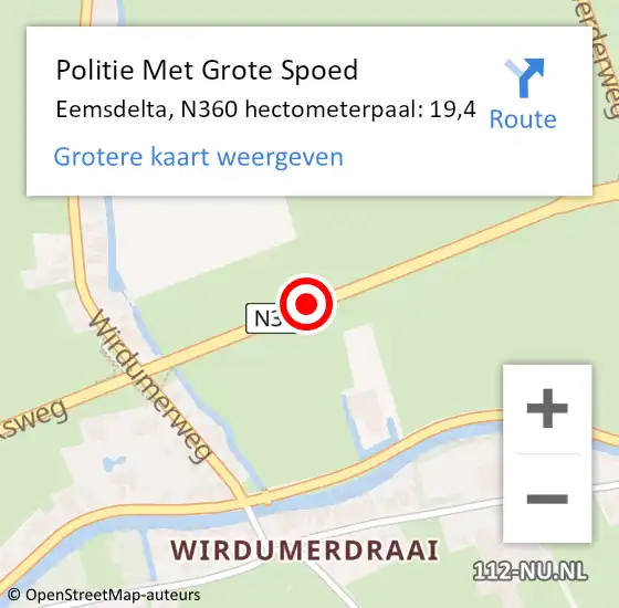 Locatie op kaart van de 112 melding: Politie Met Grote Spoed Naar Eemsdelta, N360 hectometerpaal: 19,4 op 16 november 2024 21:25