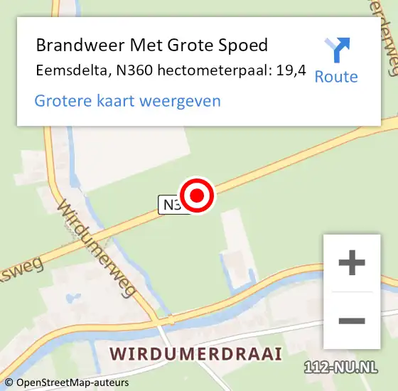 Locatie op kaart van de 112 melding: Brandweer Met Grote Spoed Naar Eemsdelta, N360 hectometerpaal: 19,4 op 16 november 2024 21:28