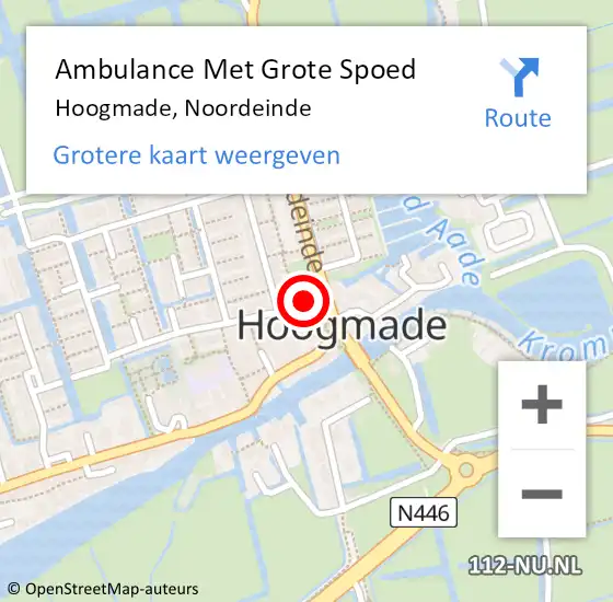 Locatie op kaart van de 112 melding: Ambulance Met Grote Spoed Naar Hoogmade, Noordeinde op 27 oktober 2014 10:07