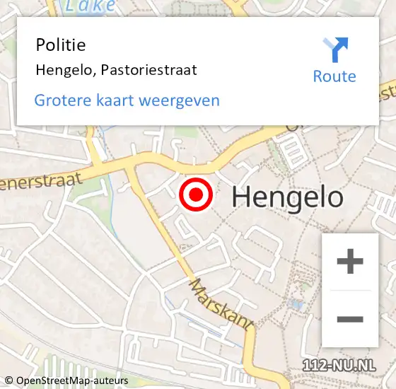 Locatie op kaart van de 112 melding: Politie Hengelo, Pastoriestraat op 16 november 2024 21:48