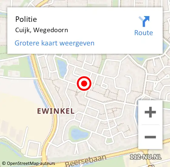 Locatie op kaart van de 112 melding: Politie Cuijk, Wegedoorn op 16 november 2024 21:57