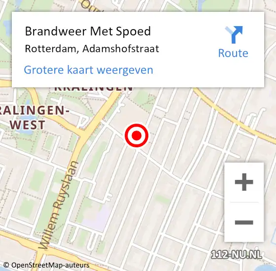 Locatie op kaart van de 112 melding: Brandweer Met Spoed Naar Rotterdam, Adamshofstraat op 16 november 2024 21:58