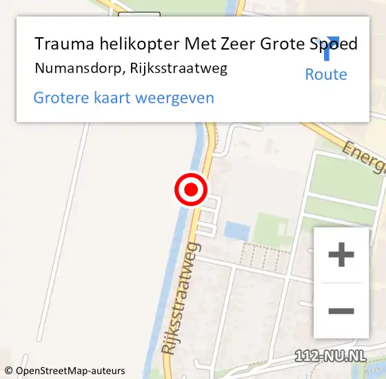 Locatie op kaart van de 112 melding: Trauma helikopter Met Zeer Grote Spoed Naar Numansdorp, Rijksstraatweg op 16 november 2024 22:04