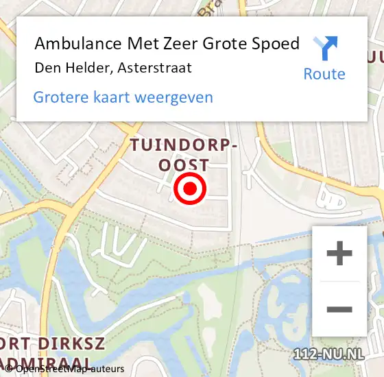 Locatie op kaart van de 112 melding: Ambulance Met Zeer Grote Spoed Naar Den Helder, Asterstraat op 16 november 2024 22:22