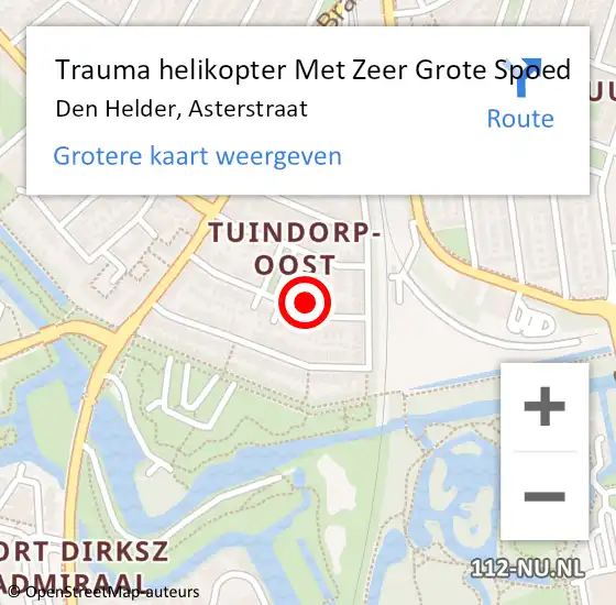 Locatie op kaart van de 112 melding: Trauma helikopter Met Zeer Grote Spoed Naar Den Helder, Asterstraat op 16 november 2024 22:22