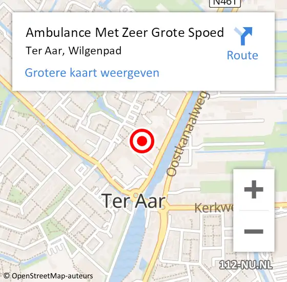 Locatie op kaart van de 112 melding: Ambulance Met Zeer Grote Spoed Naar Ter Aar, Wilgenpad op 16 november 2024 22:23