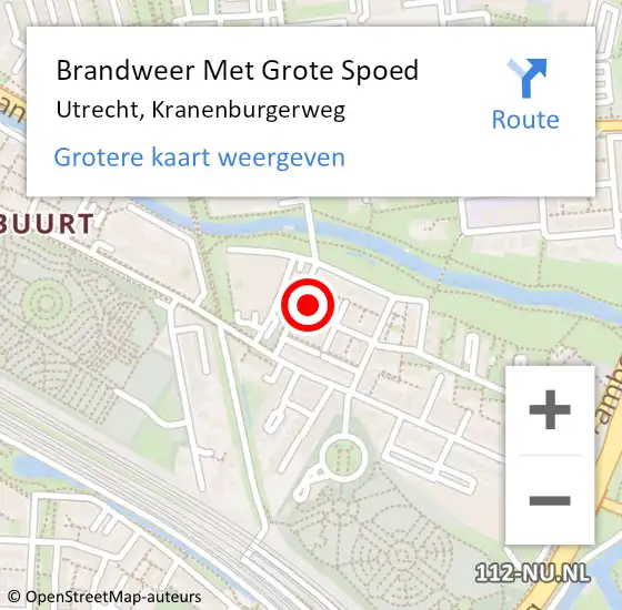 Locatie op kaart van de 112 melding: Brandweer Met Grote Spoed Naar Utrecht, Kranenburgerweg op 16 november 2024 22:24