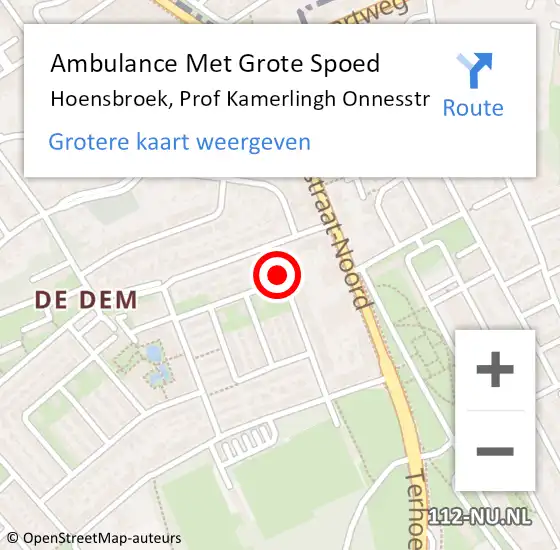 Locatie op kaart van de 112 melding: Ambulance Met Grote Spoed Naar Hoensbroek, Prof Kamerlingh Onnesstr op 27 oktober 2014 10:13