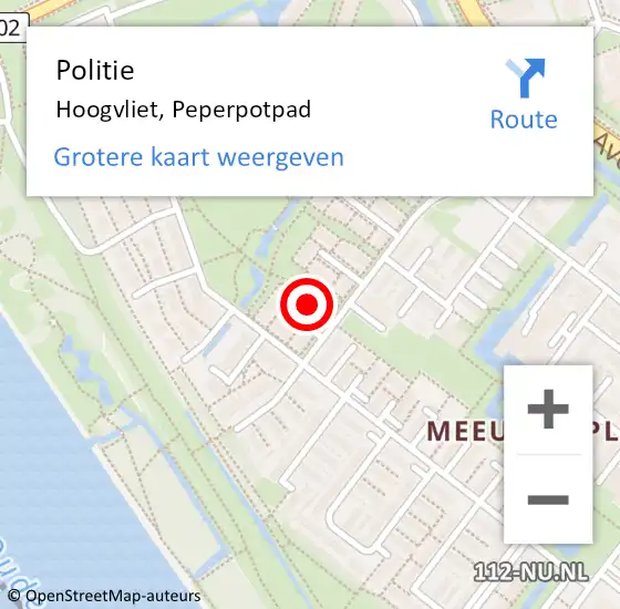 Locatie op kaart van de 112 melding: Politie Hoogvliet, Peperpotpad op 16 november 2024 23:24