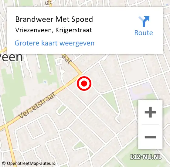 Locatie op kaart van de 112 melding: Brandweer Met Spoed Naar Vriezenveen, Krijgerstraat op 16 november 2024 23:28