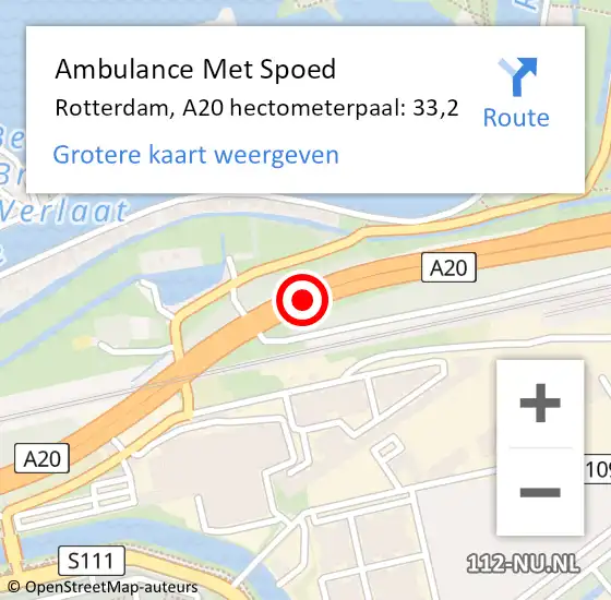 Locatie op kaart van de 112 melding: Ambulance Met Spoed Naar Rotterdam, A20 hectometerpaal: 33,2 op 16 november 2024 23:32