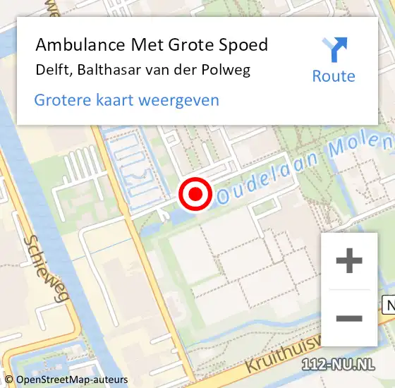 Locatie op kaart van de 112 melding: Ambulance Met Grote Spoed Naar Delft, Balthasar van der Polweg op 16 november 2024 23:32