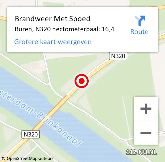 Locatie op kaart van de 112 melding: Brandweer Met Spoed Naar Buren, N320 hectometerpaal: 16,4 op 17 november 2024 00:12